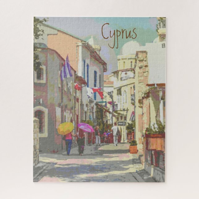 The Back Streets of Cyprus Travel Poster Style Art Jigsaw Puzzle (Vertical)