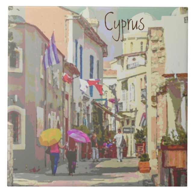 The Back Streets of Cyprus Travel Poster Style Art Tile (Front)