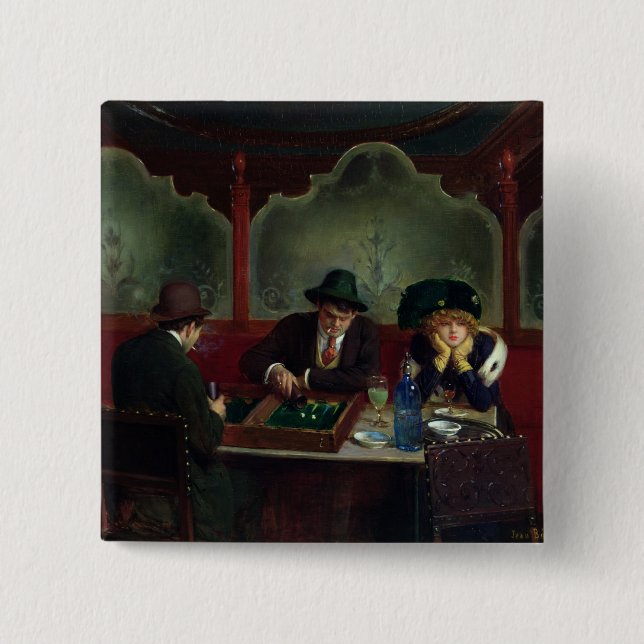 The Backgammon Players 15 Cm Square Badge (Front)