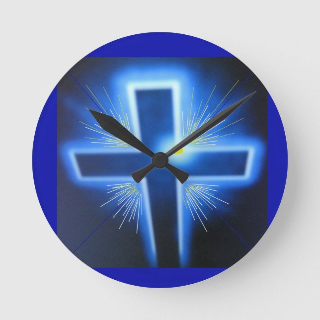 The Backlit Blue Cross Round Clock (Front)