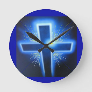 The Backlit Blue Cross Round Clock