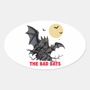the bad bats - funny halloween gift oval sticker