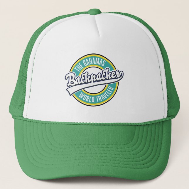 The Bahamas Backpacker World Traveller retro logo. Trucker Hat (Front)