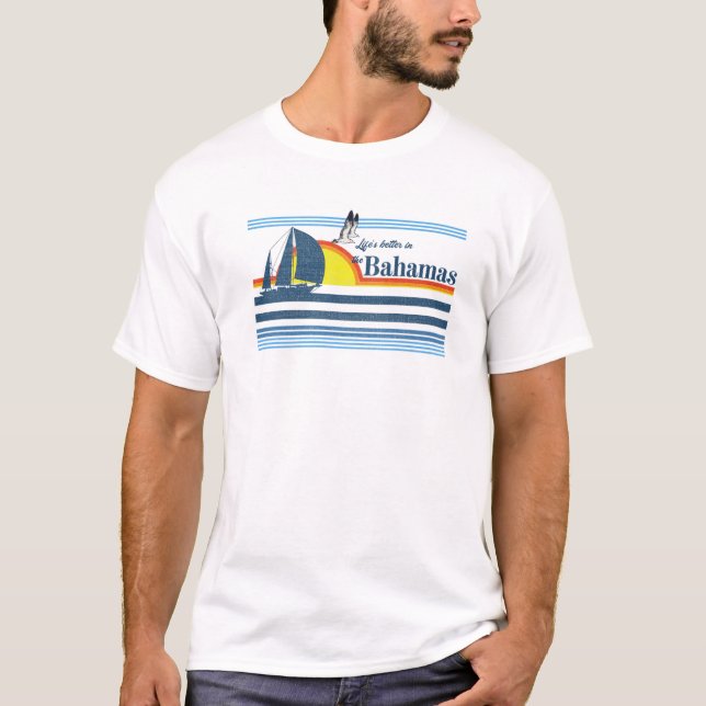The Bahamas Beach Retro 70S 80S 90S Sailing Boat S T-Shirt (Front)