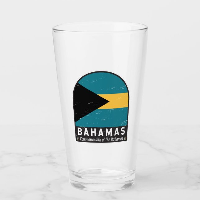 The Bahamas Flag Emblem Distressed Vintage Glass (Front)