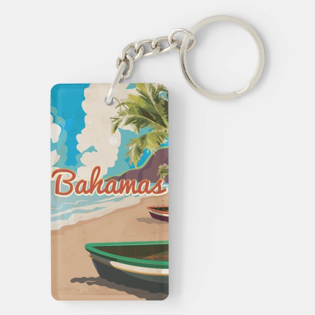 The Bahamas vintage Travel Poster. Key Ring (Back)