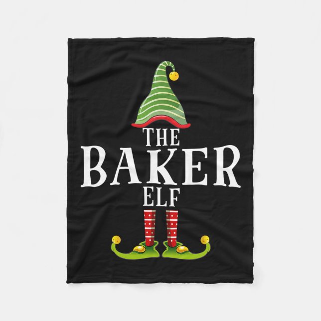The Baker Elf Funny Matching Pajama Xmas  Fleece Blanket (Front)