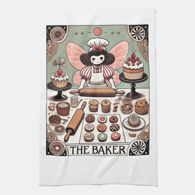 The Baker Tarot Card Fairy                         Tea Towel (Vertical)