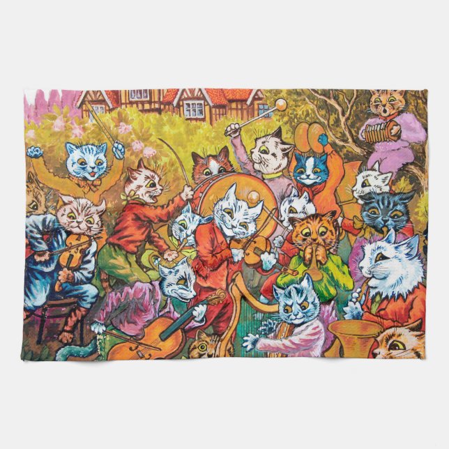 The Band Plays, Louis Wain Tea Towel (Horizontal)