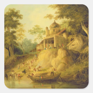 The Banks of the Ganges, c.1820-30 (oil on canvas) Square Sticker