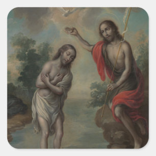 The Baptism of Christ by Nicolás Enríquez Square Sticker