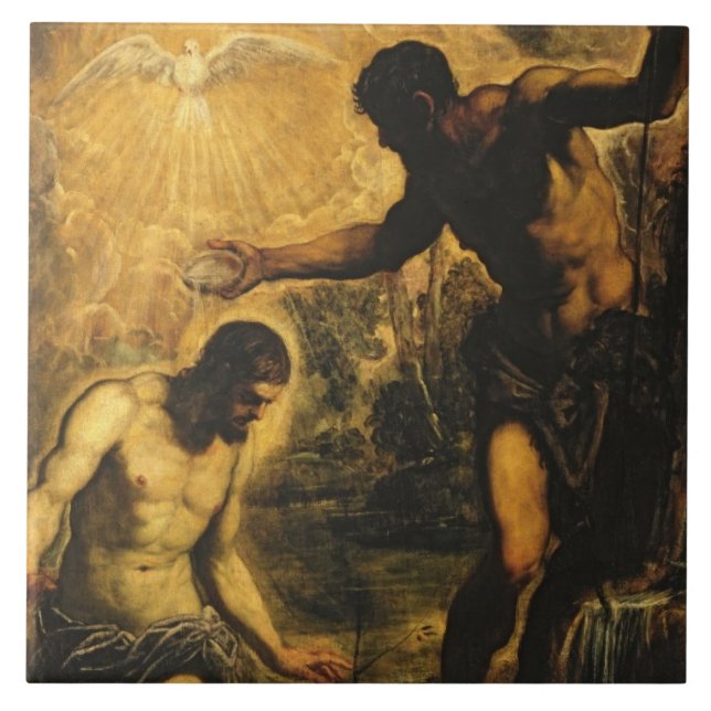 The Baptism of Christ (oil on canvas) Tile (Front)