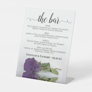 The Bar - Amethyst Purple Rose Drinks Menu Wedding Pedestal Sign