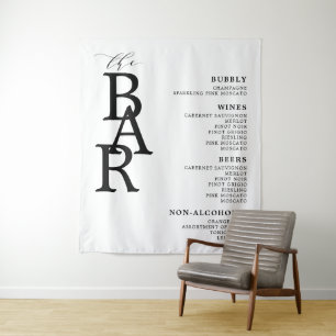 The Bar Black White Classic Wedding Bar Menu Sign  Tapestry