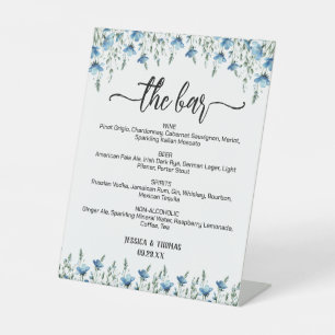 The Bar Blue Boho Wildflowers Wedding Drinks Menu Pedestal Sign
