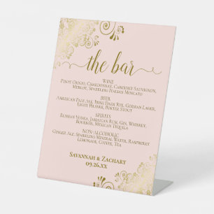 The Bar Blush Pink & Gold Posh Drinks Menu Wedding Pedestal Sign