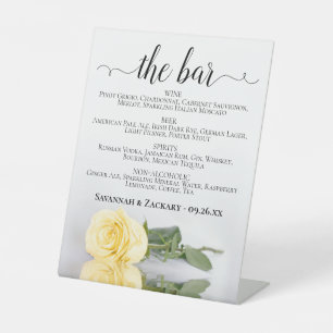 The Bar - Elegant Yellow Rose Drinks Menu Wedding Pedestal Sign
