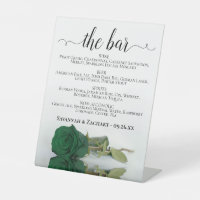 The Bar - Emerald Green Rose Drinks Menu Wedding