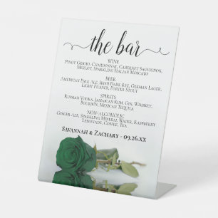The Bar - Emerald Green Rose Drinks Menu Wedding Pedestal Sign