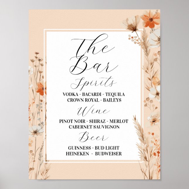 The Bar Floral Wedding Boho Florals Bohemian Poster (Front)