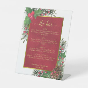 The Bar Holly & Pine Holiday Wedding Drinks Menu Pedestal Sign