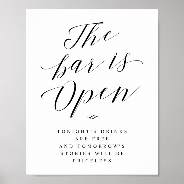 The Bar is Open Free Drinks Wedding Reception Sign (Front)