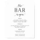 The Bar Is Open | Wedding Bar Menu Sign