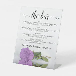 The Bar - Lilac Purple Rose Drinks Menu Wedding Pedestal Sign