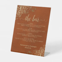 The Bar - Rust Orange & Gold Drinks Menu Wedding