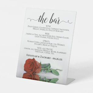 The Bar - Rust Orange Rose Drinks Menu Wedding Pedestal Sign