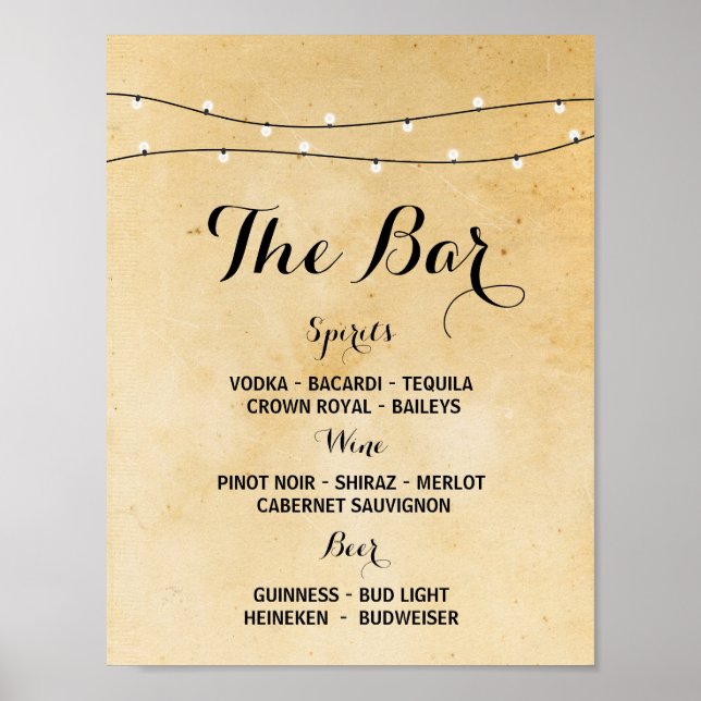 The Bar Rustic Lights Event Sign Wedding Reception (Front)