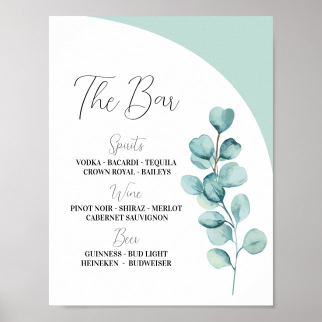 The Bar Wedding Eucalyptus Leaves Wedding Mint Poster (Front)