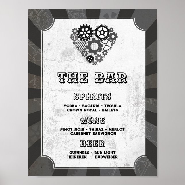 The Bar Wedding Steampunk Wedding Hearts Cogs Poster (Front)