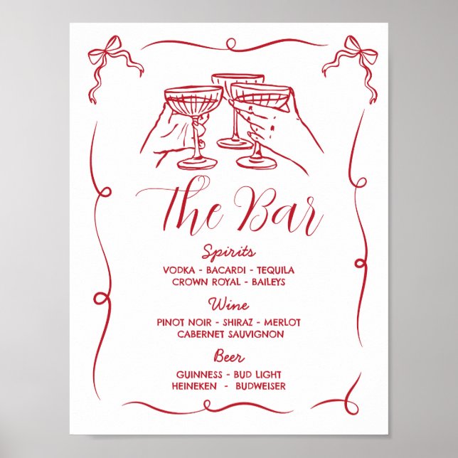 The Bar Wedding Whimsical Hand Drawn Illustration  Poster (Front)