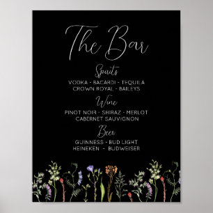 The Bar Wedding Wildflowers Floral Ditsy Dark Poster