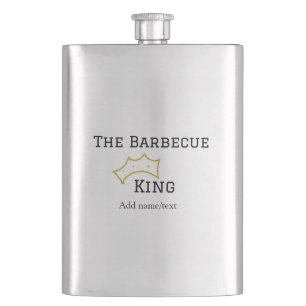 The Barbecue king crownadd name text cooking best Hip Flask