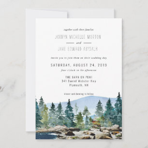 The Barn on Pemi Watercolor Wedding Invitation