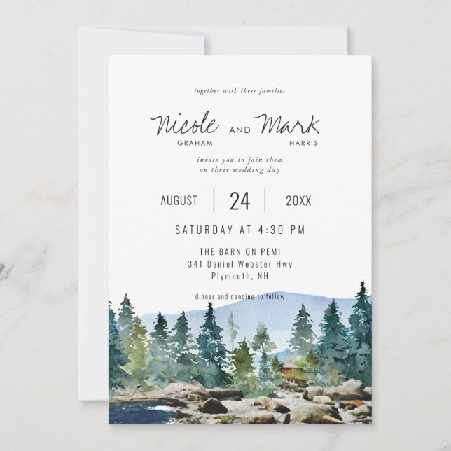 The Barn on Pemi | Watercolor Wedding Invitation (Front)