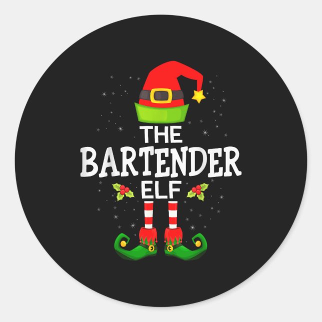 The Bartender Elf Christmas Family Matching Pajama Classic Round Sticker (Front)