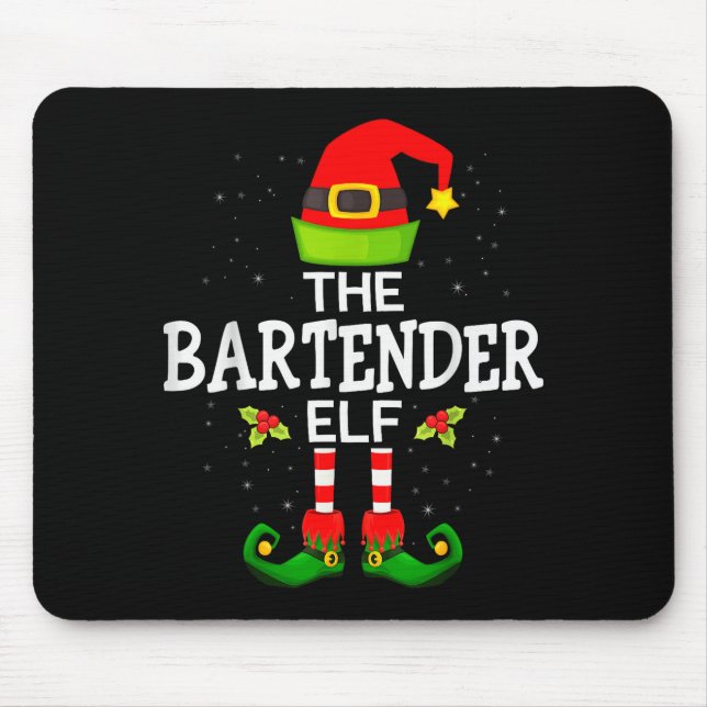 The Bartender Elf Christmas Family Matching Pajama Mouse Pad (Front)
