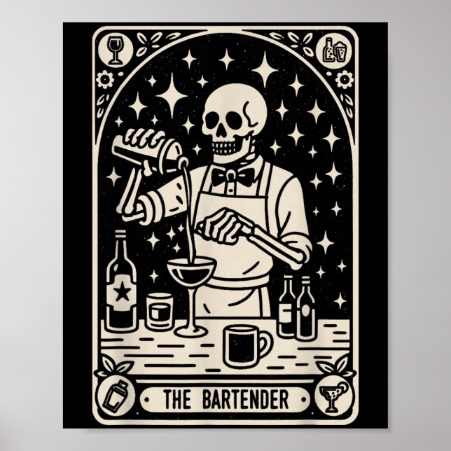 The Bartender Tarot Card Halloween Mixologist Barm Poster (Front)