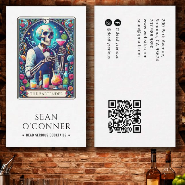 The Bartender Tarot Skeleton QR Business Card (Creator Uploaded)