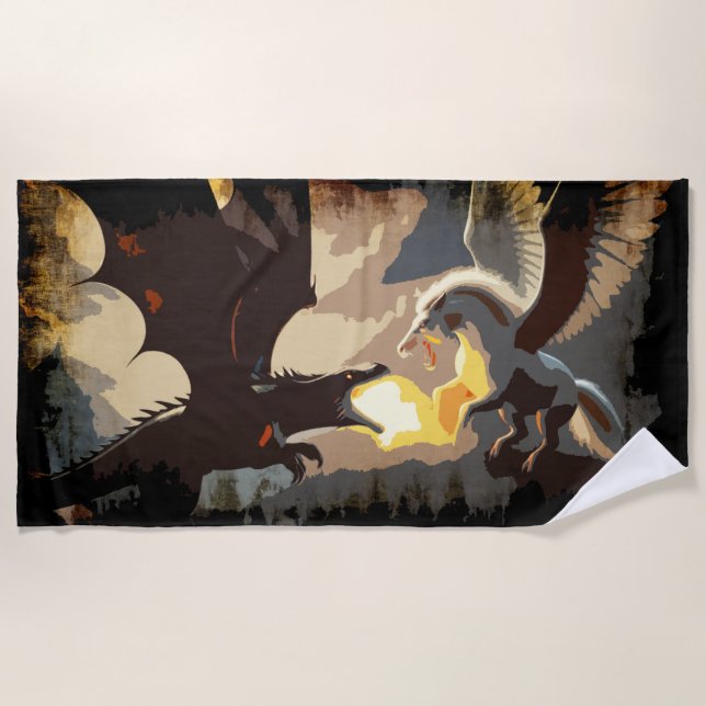 The Battle Begins - Dragon vs Pegasus Beach Towel (Front)