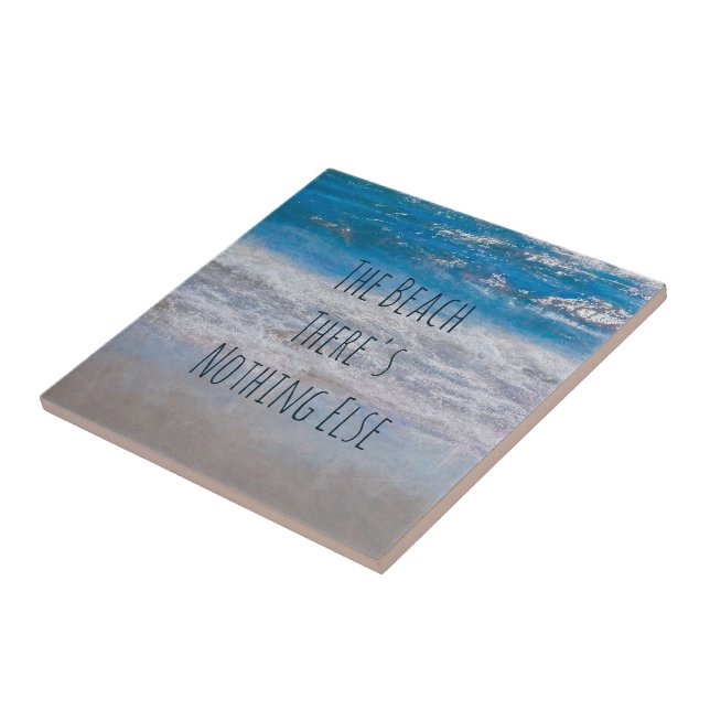 The Beach Blue White Ocean Waves Phrase Tile (Side)