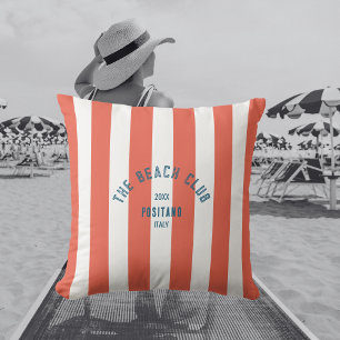 The Beach Club Crest Orange Red Cabana Stripe Cushion