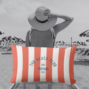 The Beach Club Crest Orange Red Cabana Stripe Lumbar Cushion