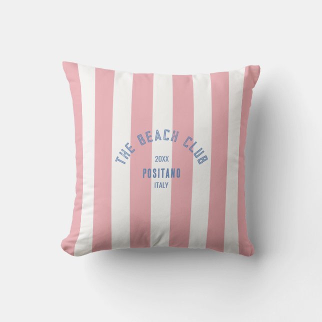 The Beach Club Crest Pink Cabana Stripe Cushion (Front)