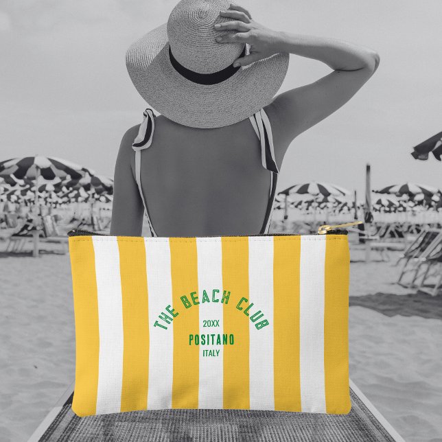 The Beach Club Crest Yellow Cabana Stripe Accessory Pouch (Creator Uploaded)