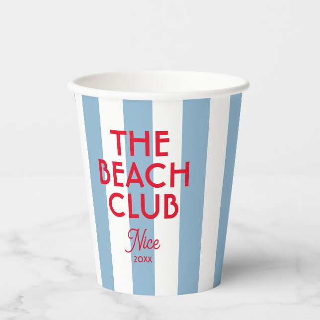 The Beach Club French Red Blue Cabana Stripe Paper Cups (Front)