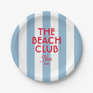 The Beach Club French Red Blue Cabana Stripe Round Paper Plate